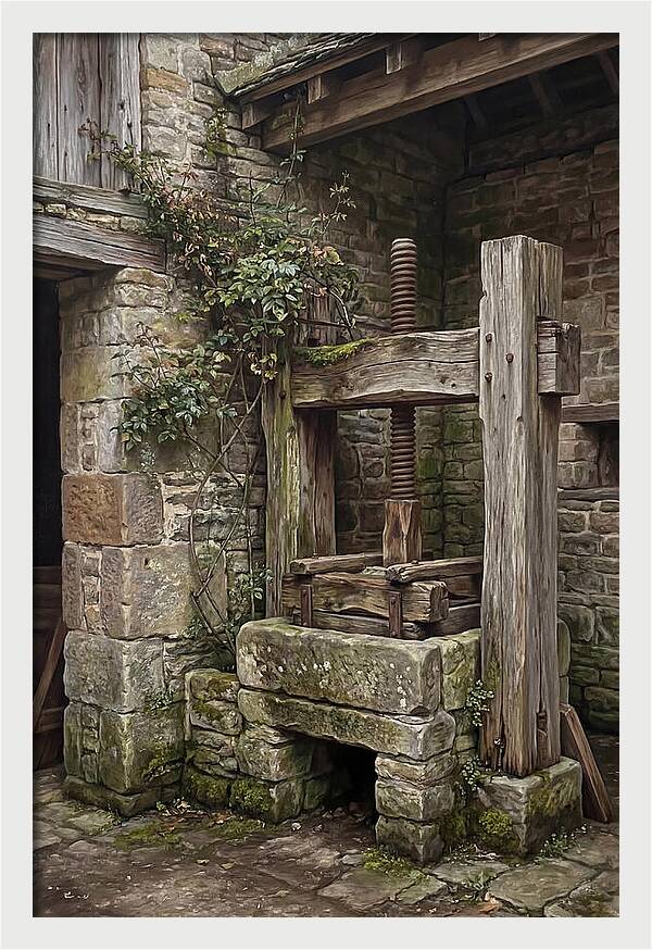 Stone Cheese Press In Farmyard