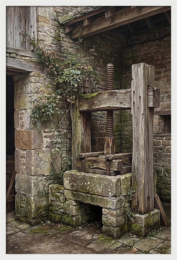 Stone Cheese Press In Farmyard