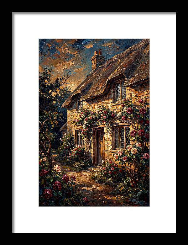 Stone Cottage Framed By Roses