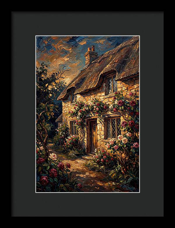 Stone Cottage Framed By Roses