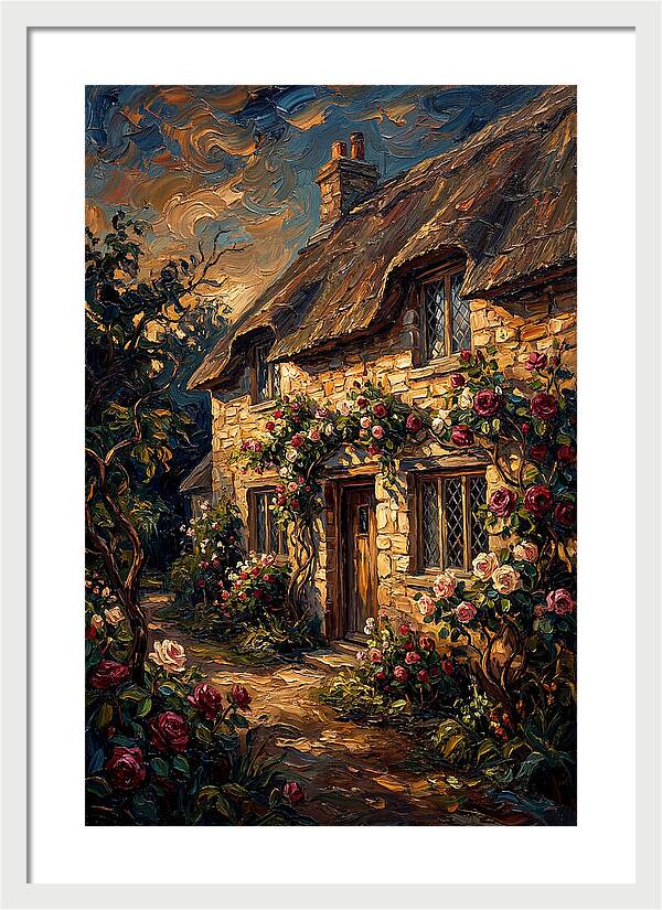 Stone Cottage Framed By Roses