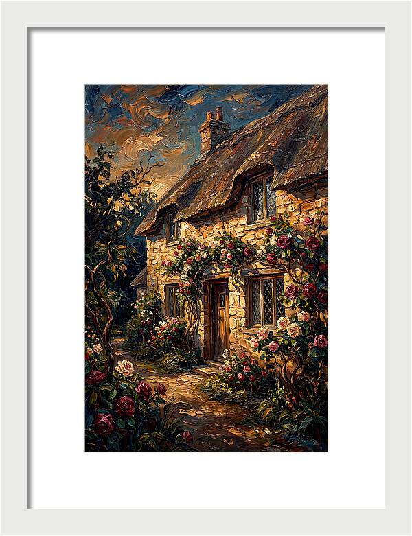 Stone Cottage Framed By Roses