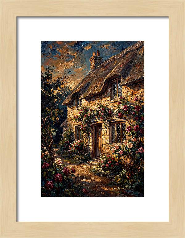 Stone Cottage Framed By Roses