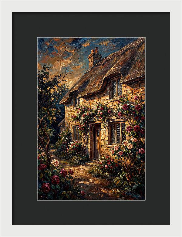 Stone Cottage Framed By Roses
