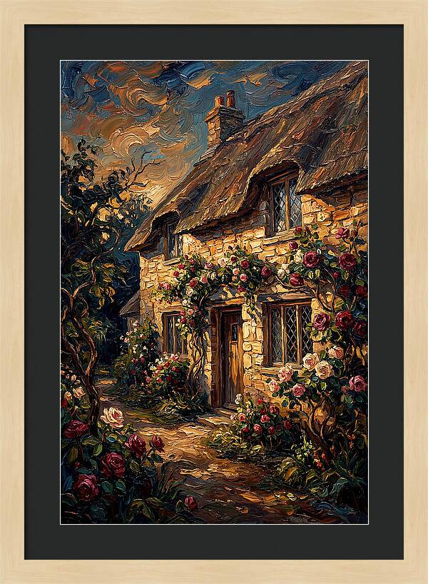 Stone Cottage Framed By Roses