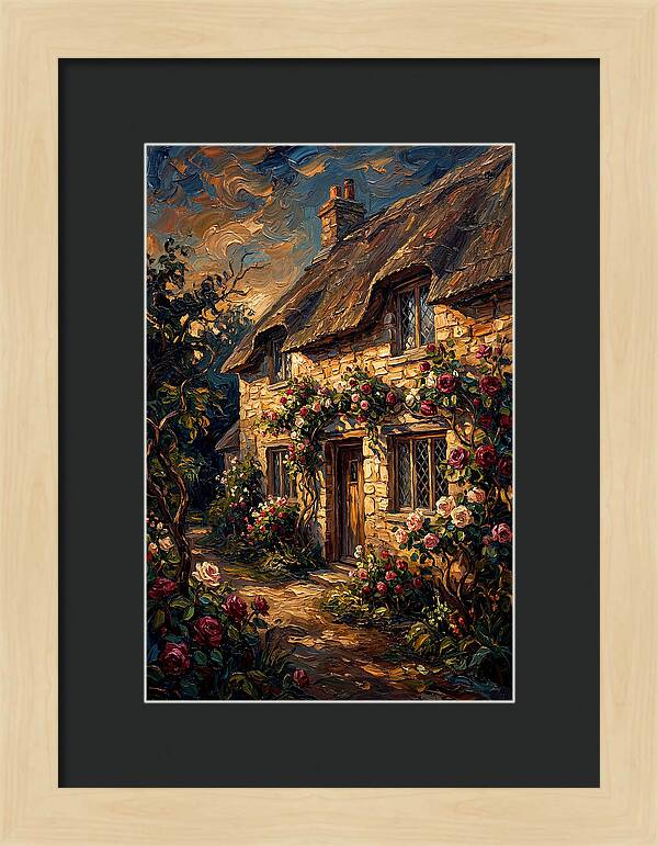 Stone Cottage Framed By Roses