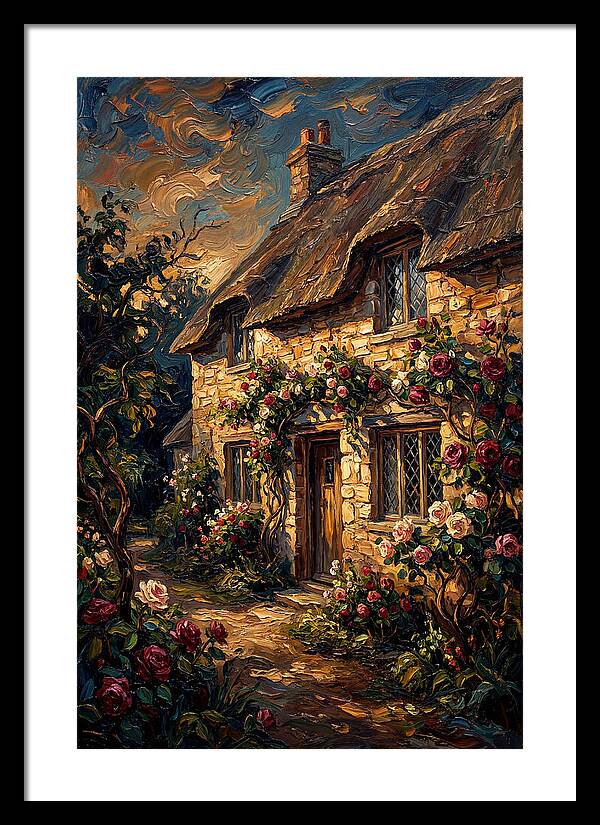 Stone Cottage Framed By Roses