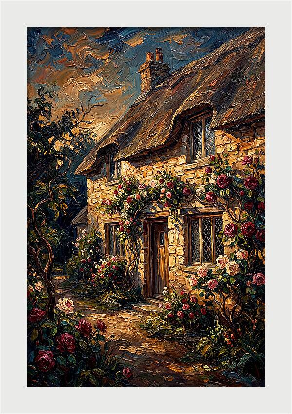 Stone Cottage Framed By Roses