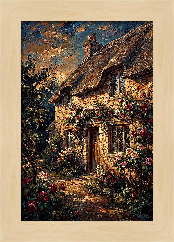 Stone Cottage Framed By Roses