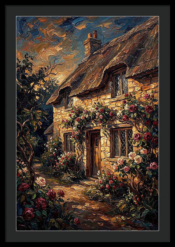 Stone Cottage Framed By Roses