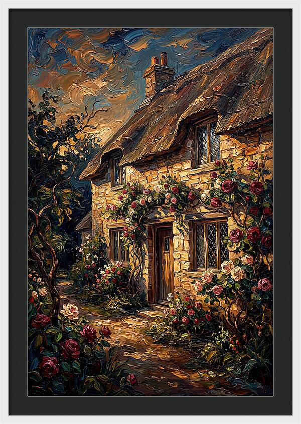 Stone Cottage Framed By Roses
