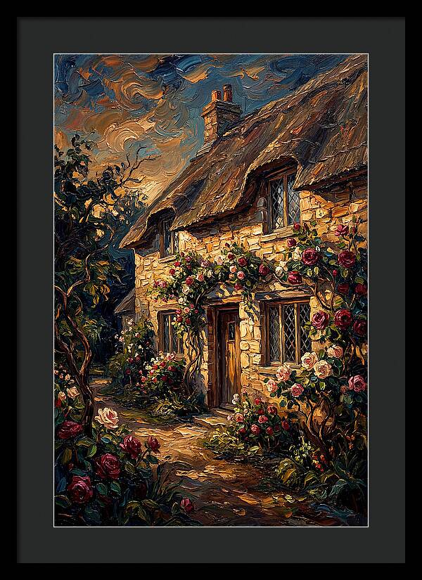Stone Cottage Framed By Roses