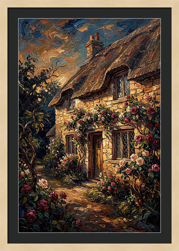 Stone Cottage Framed By Roses