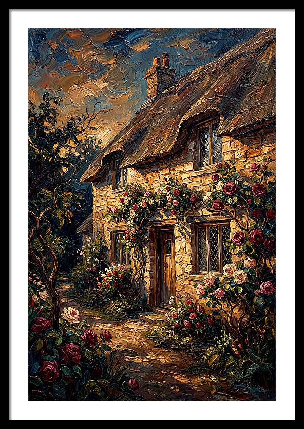 Stone Cottage Framed By Roses
