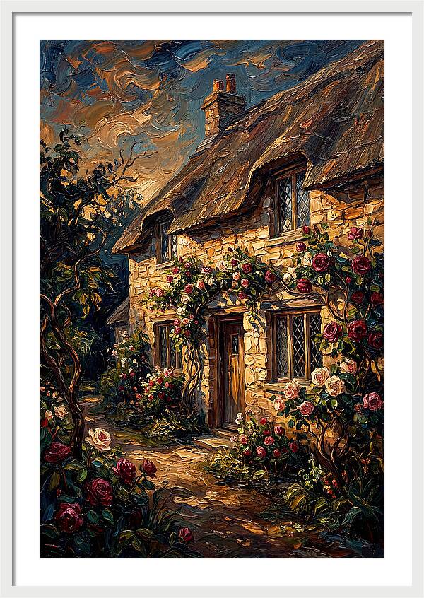 Stone Cottage Framed By Roses
