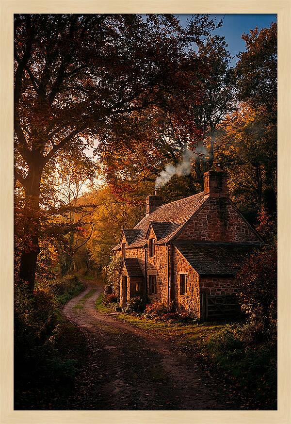 Stone Cottage In Autumn Glow
