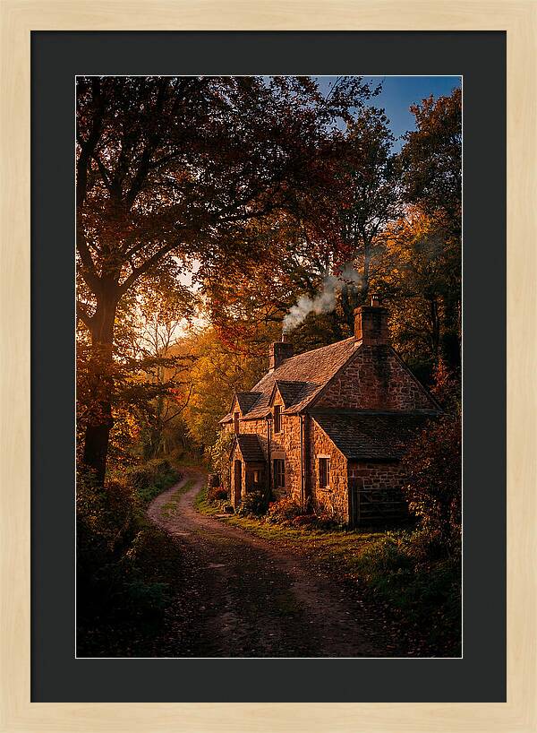 Stone Cottage In Autumn Glow