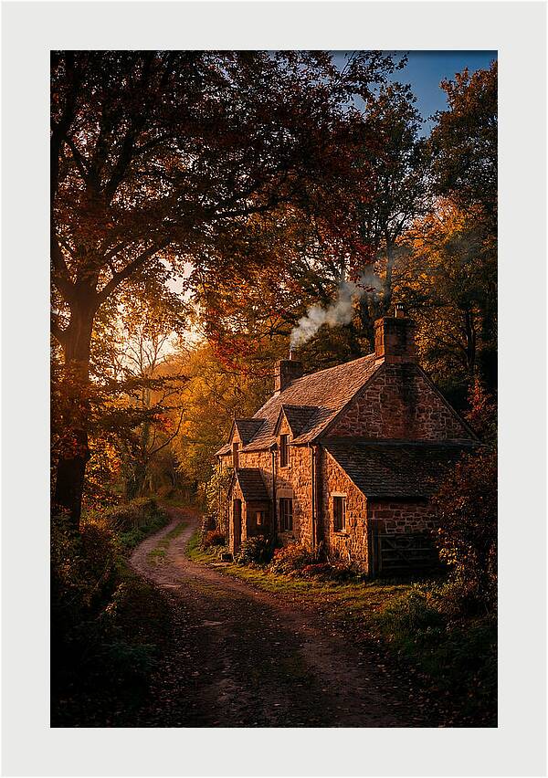 Stone Cottage In Autumn Glow