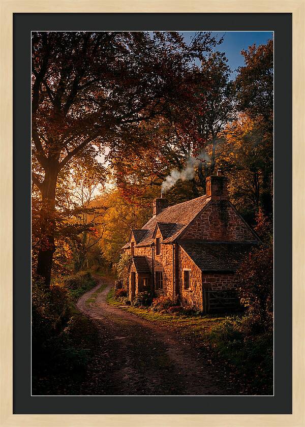 Stone Cottage In Autumn Glow