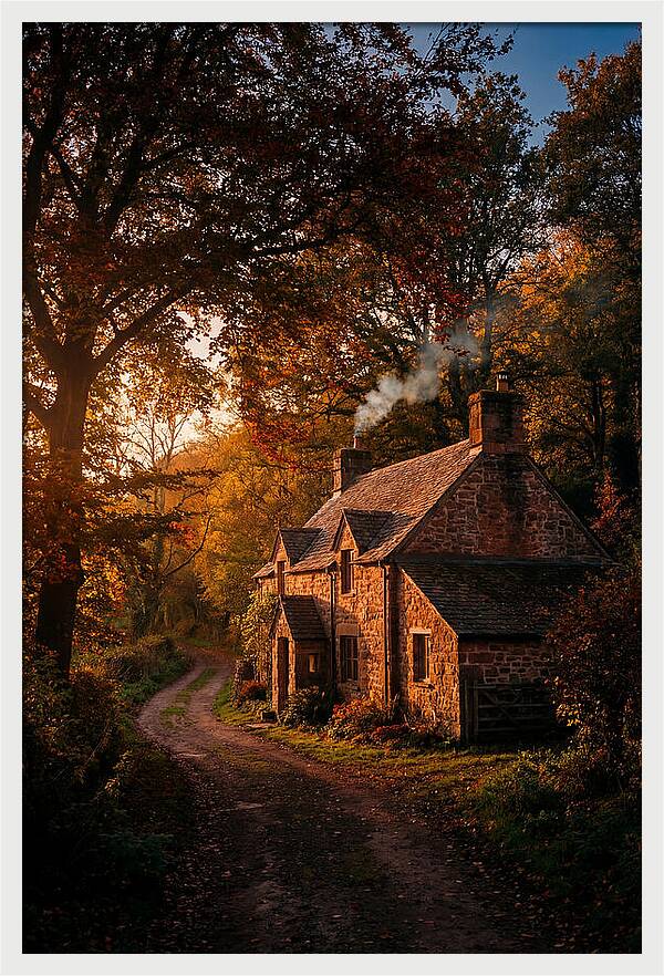 Stone Cottage In Autumn Glow