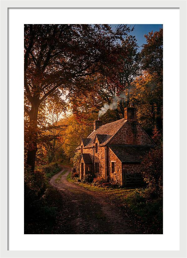 Stone Cottage In Autumn Glow