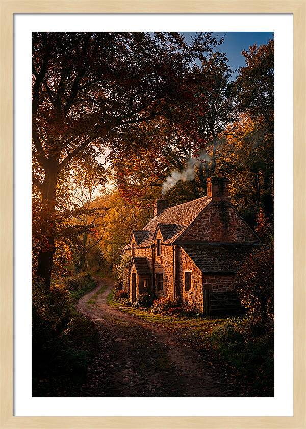 Stone Cottage In Autumn Glow