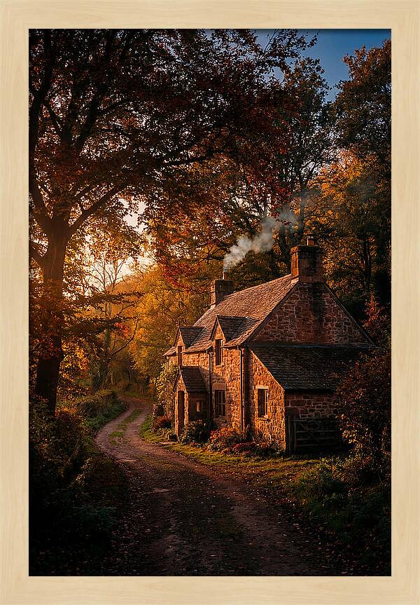 Stone Cottage In Autumn Glow