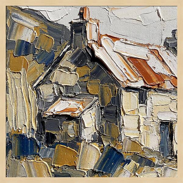 Stone Cottage In Textured Palette Knife