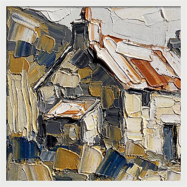 Stone Cottage In Textured Palette Knife