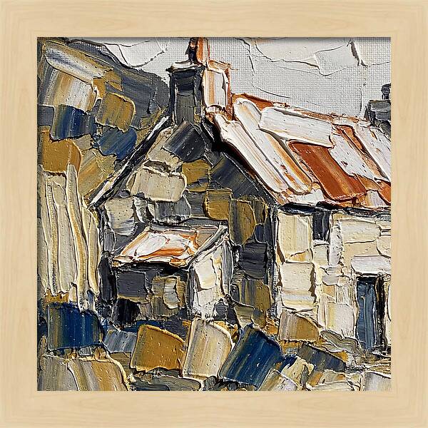 Stone Cottage In Textured Palette Knife