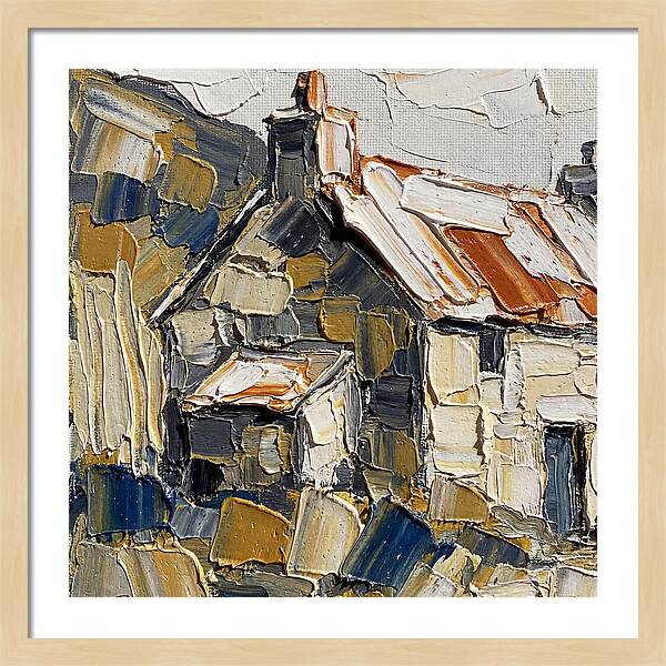 Stone Cottage In Textured Palette Knife