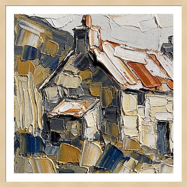 Stone Cottage In Textured Palette Knife