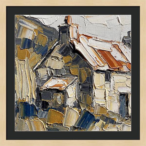 Stone Cottage In Textured Palette Knife