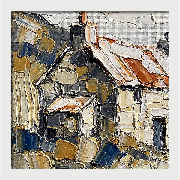 Stone Cottage In Textured Palette Knife