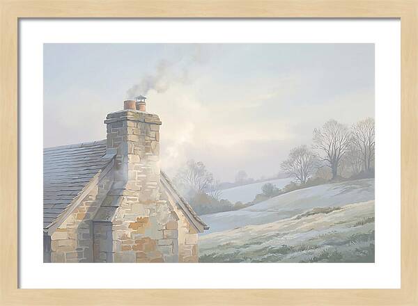 Stone Cottage With Smoke Rising