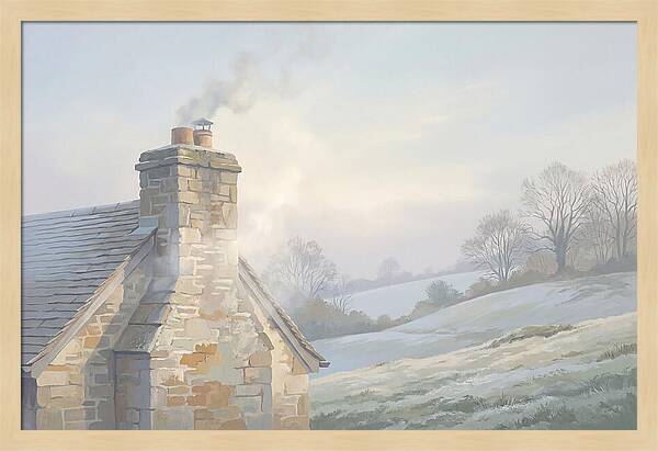 Stone Cottage With Smoke Rising
