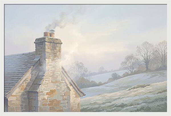 Stone Cottage With Smoke Rising