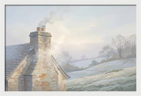 Stone Cottage With Smoke Rising