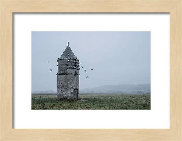 Stone Dovecote Tower In Misty Landscape