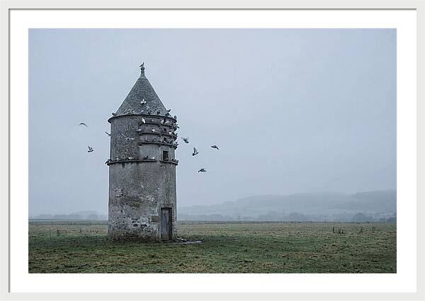 Stone Dovecote Tower In Misty Landscape