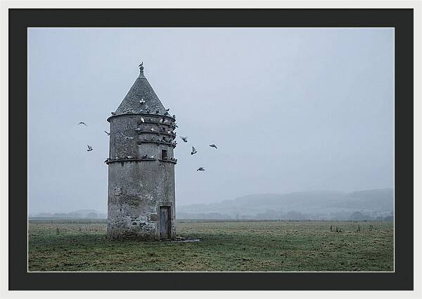Stone Dovecote Tower In Misty Landscape