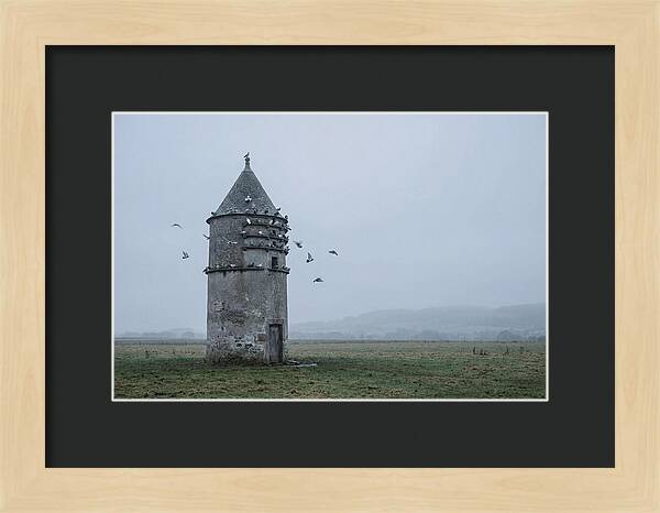 Stone Dovecote Tower In Misty Landscape