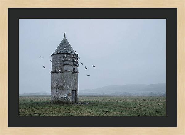 Stone Dovecote Tower In Misty Landscape