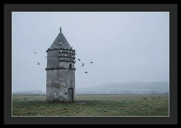 Stone Dovecote Tower In Misty Landscape