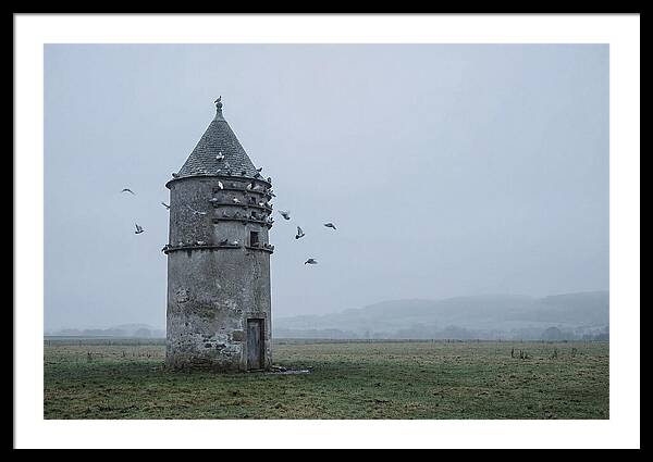 Stone Dovecote Tower In Misty Landscape