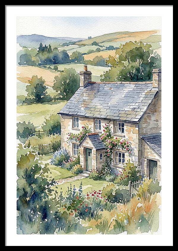 Stone Farmhouse In Watercolor