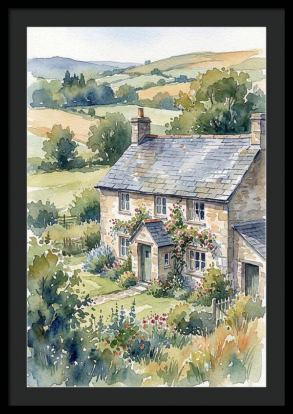 Stone Farmhouse In Watercolor