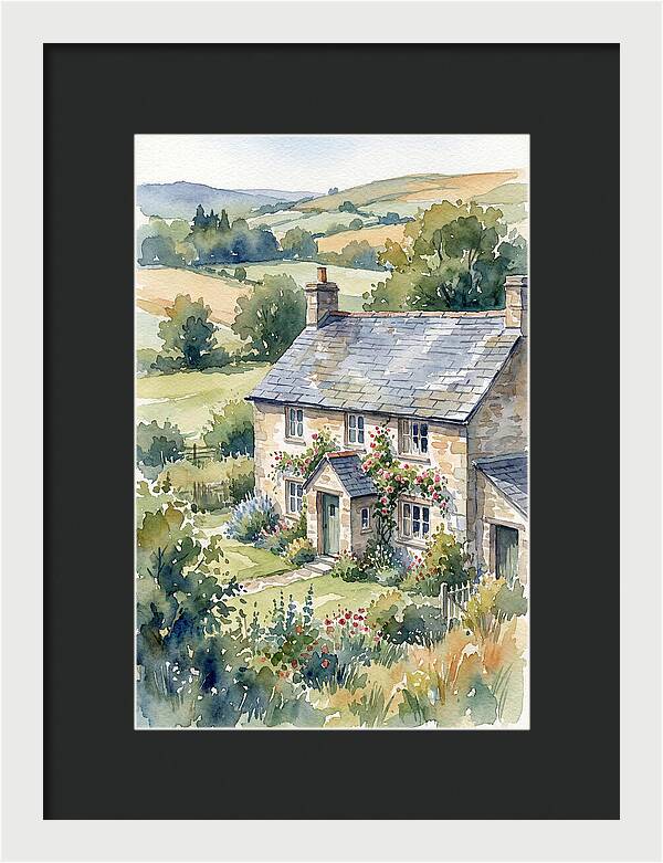 Stone Farmhouse In Watercolor