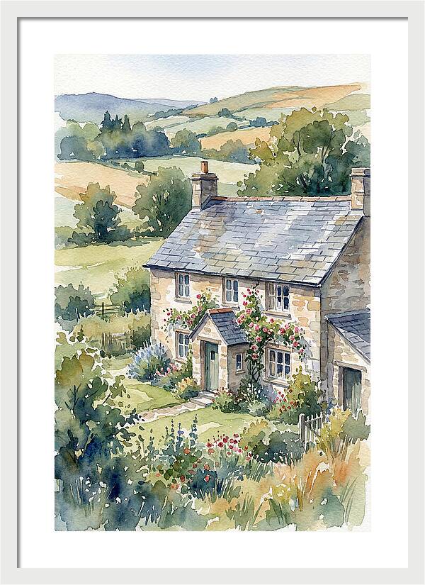Stone Farmhouse In Watercolor