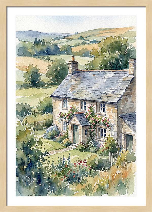 Stone Farmhouse In Watercolor